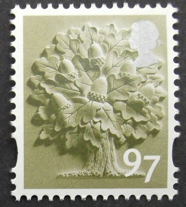 2014 GB - SGEN34 97p Oak Tree (C) Olive & Silver Mrgn Bottom MNH